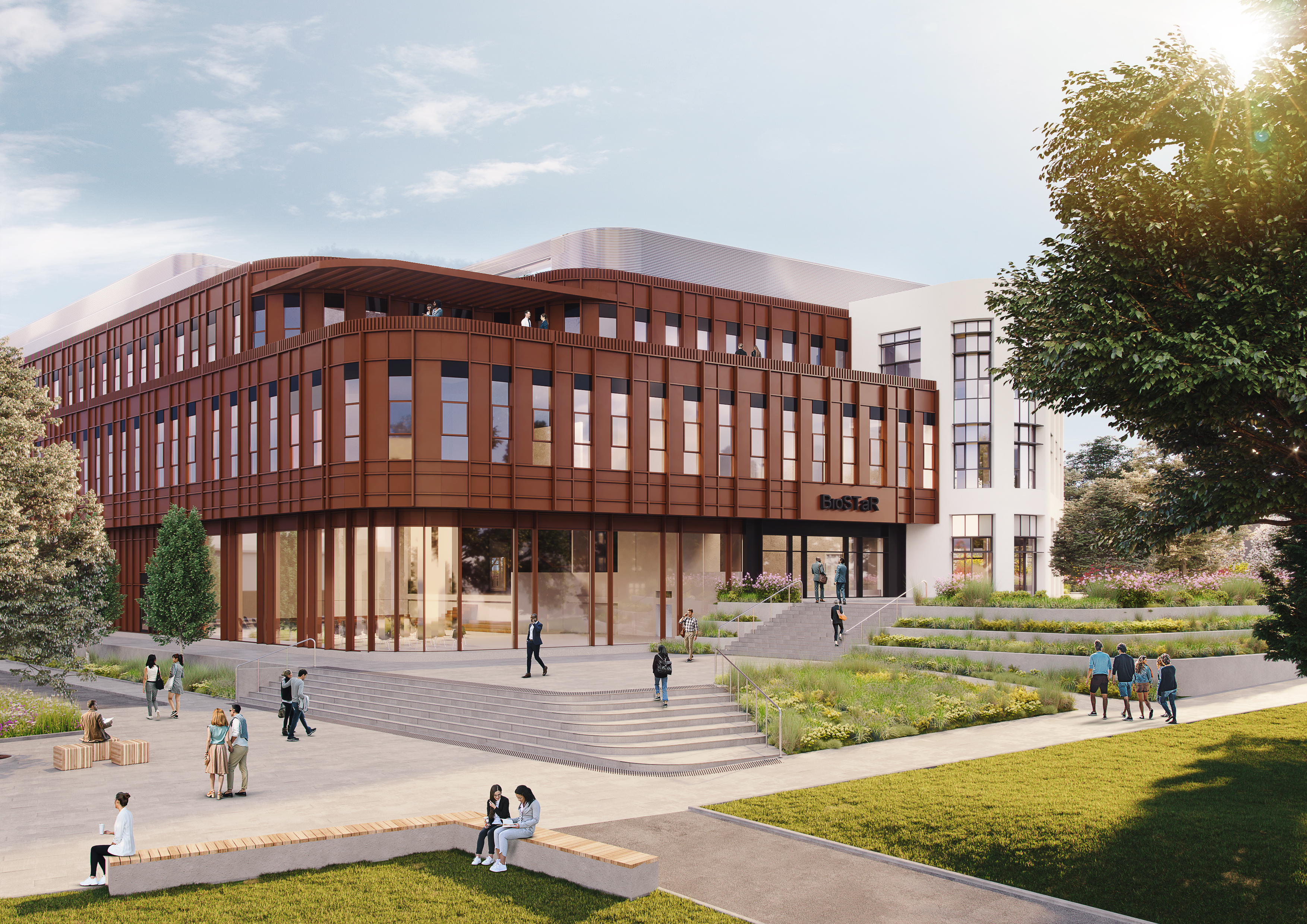 Iridescent ripples of a bright blue and pink liquid